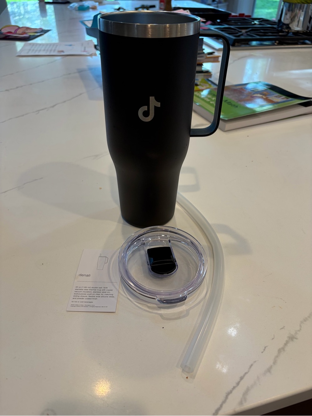 TikTok Black Stainless Travel Mug with Handle - 40oz. NEW